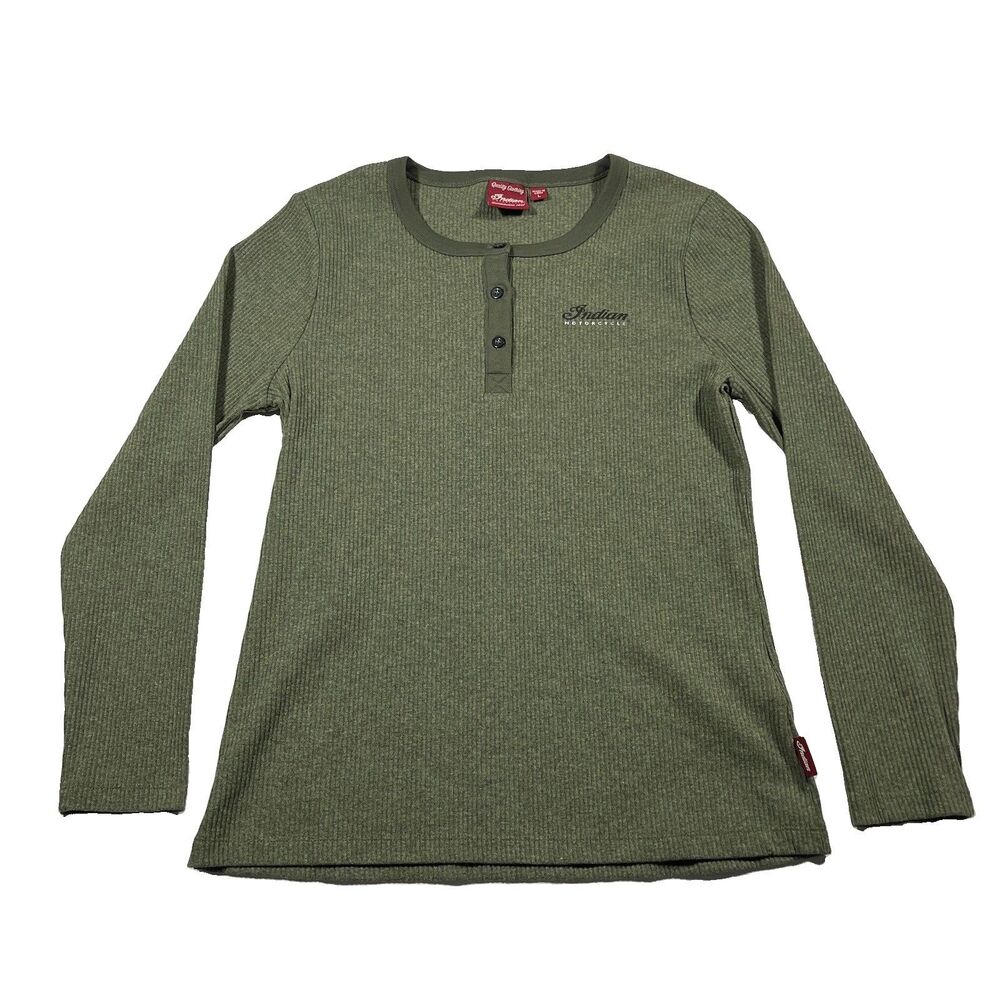 Indian Motorcycle Women’s L Olive Waffle Knit Henley Thermal Shirt